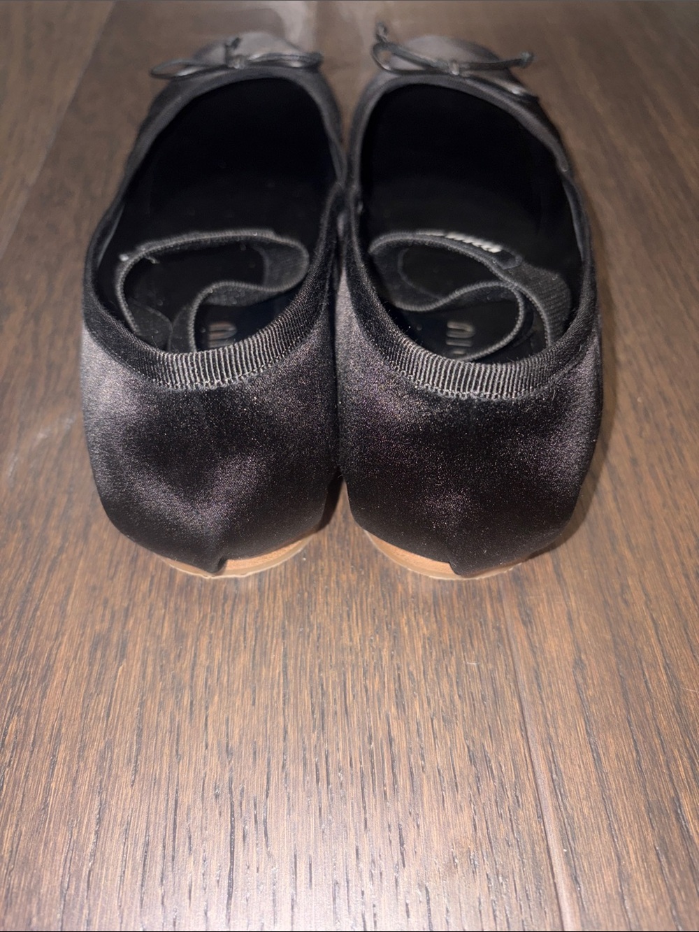 Miu Miu Black Satin Square-Toe Ballet Flats with Bow Strap, size 38.5 - Picture 3 of 5